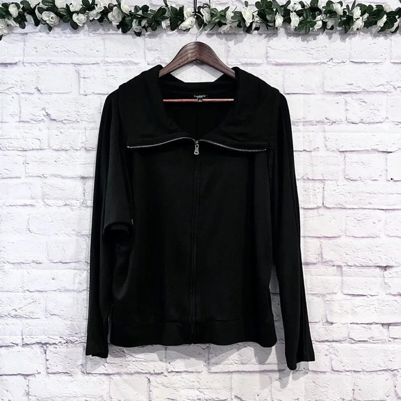 Talbots Size Large Black Collar‎ Sweater Full Zip Lightweight Jacket Active Wear - Picture 1 of 10